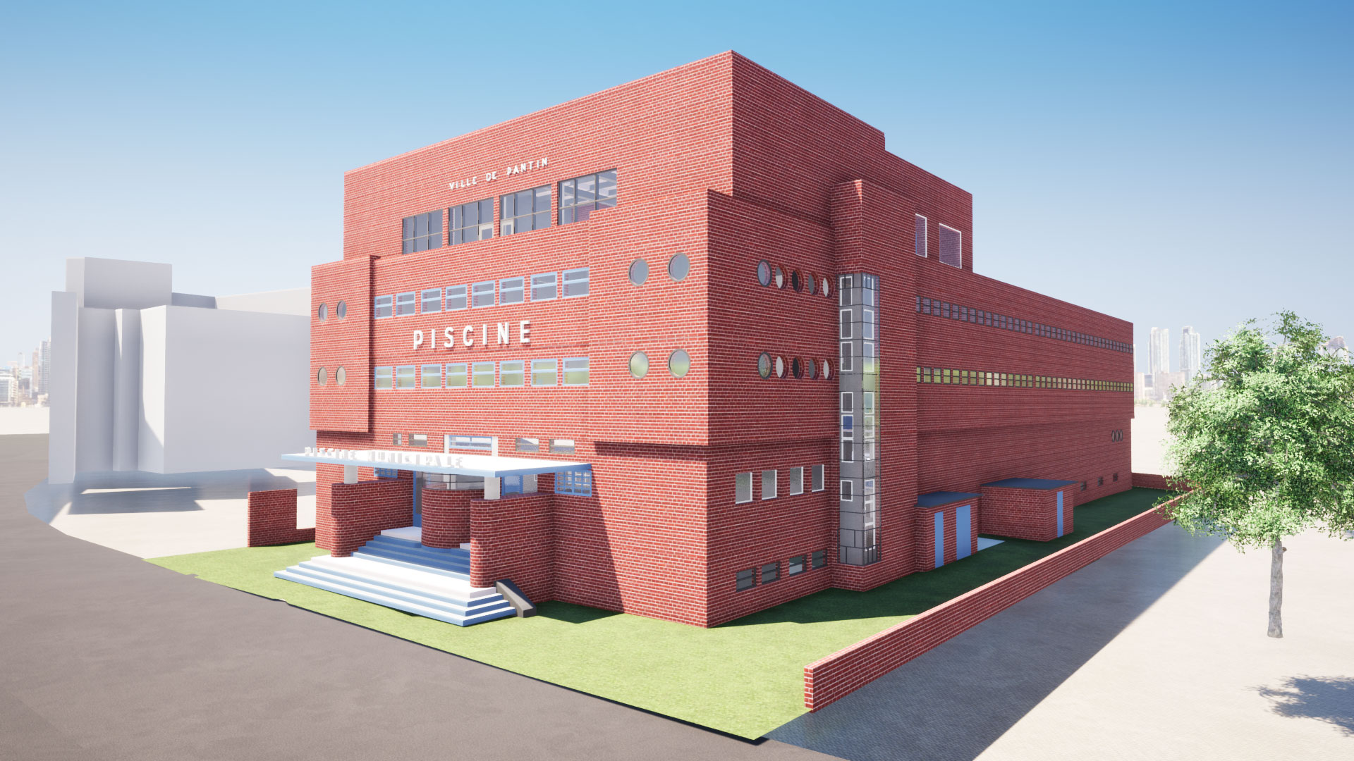 modélisation 3d de la piscine de Pantin - Vue d'ensemble
