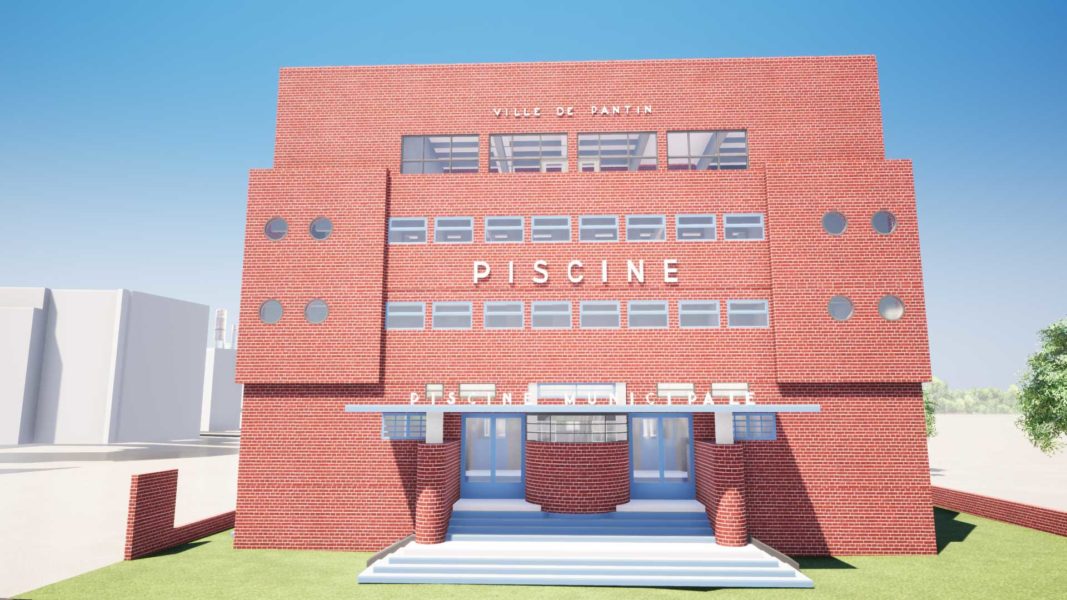 Vue d'extérieur de la piscine Pantin en modélisation 3D