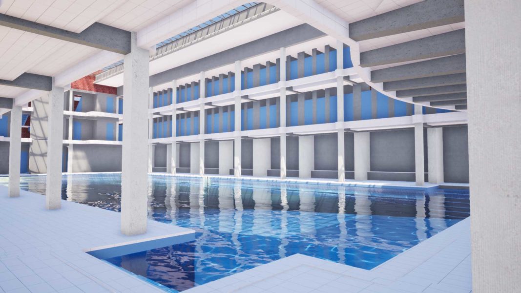Modélisation 3D de la piscine Pantin vue de l'intérieur