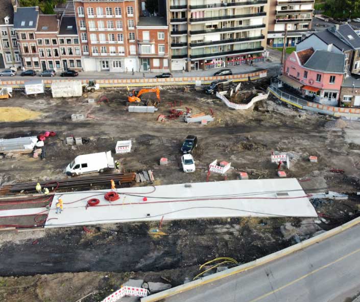 Chantier du tramway de Liège vu du ciel