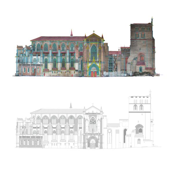 Cathédrale Saint Etienne de TOULOUSE, plan d'élévation Et orthophoto